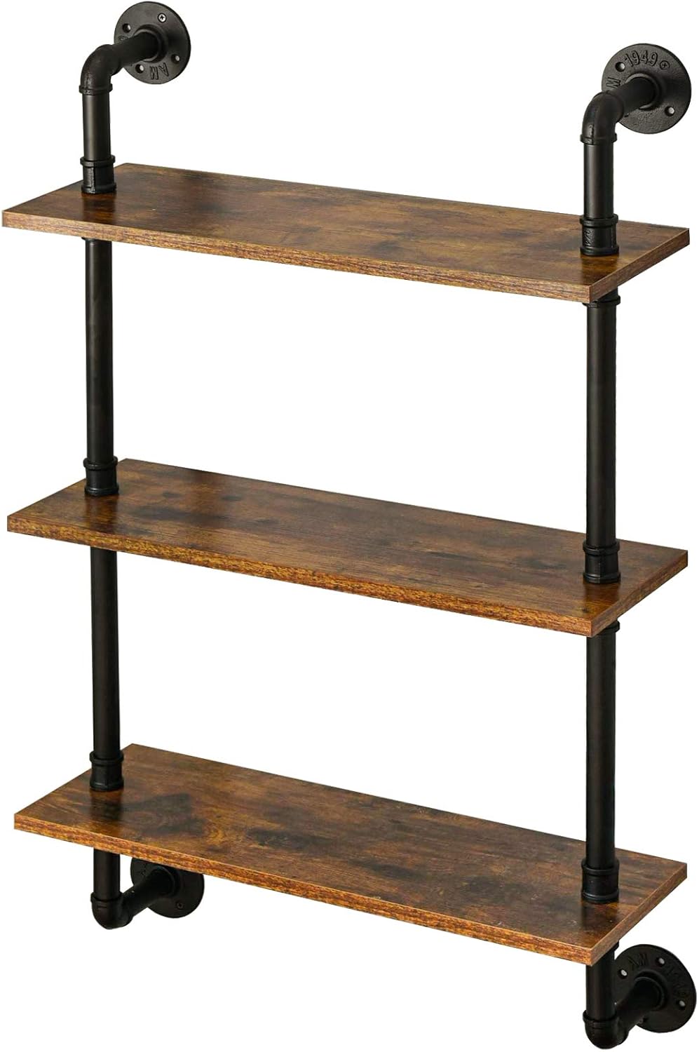 IBUYKE Industrial Pipe Shelves, Pipe Floating Shelves, Rustic Wall Mount Bookcase, 3-Tiers, 23.6" Metal Bracket Storage Wall Shelf for Bedroom, Kitchen, Living Room, Bathroom RF-TM003