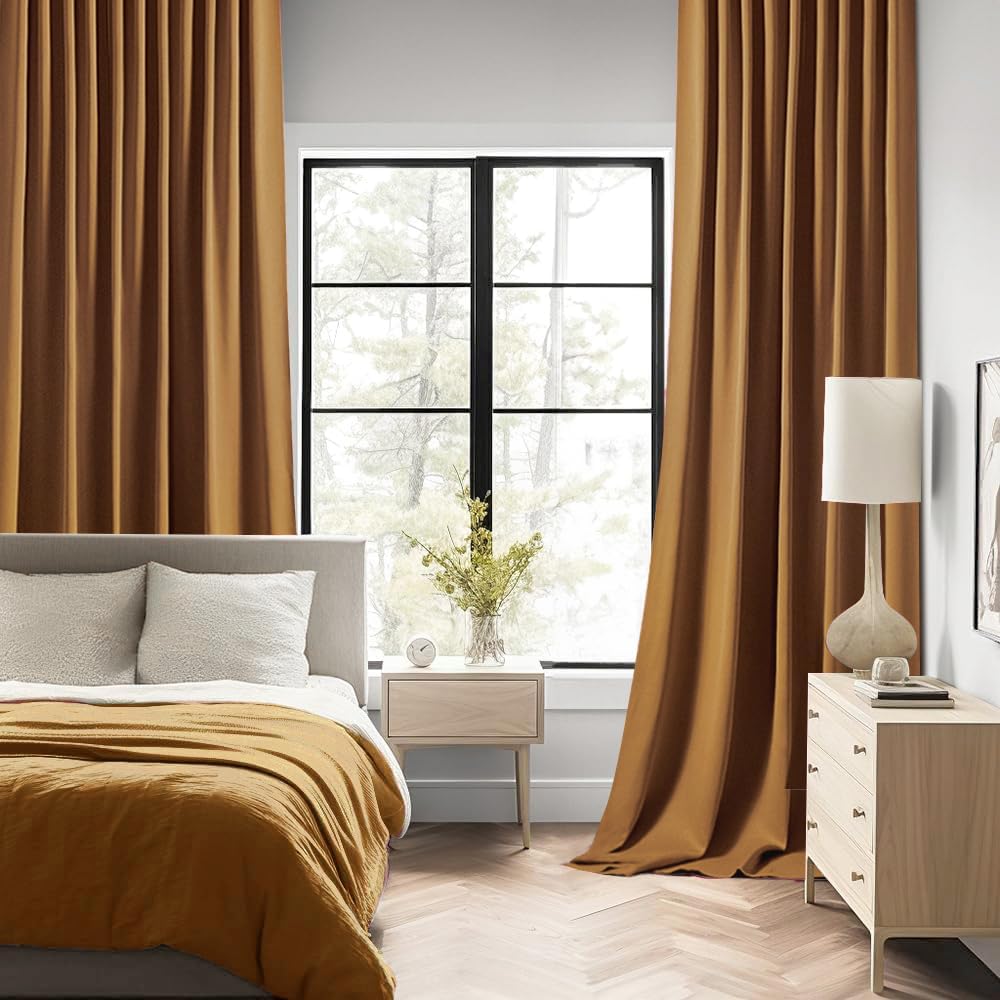 MIULEE Golden Brown Back Tab Blackout Curtains 90 Inches Long 2 Panels Set for Living Room Bedroom Privacy, Rod Pocket/Pinch Pleat Thermal Insulated Room Darkening Pleated Light Blocking Drapes