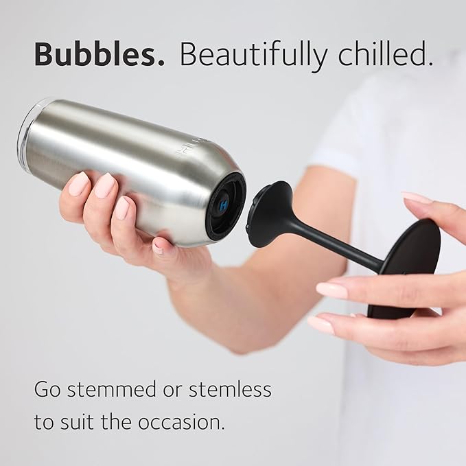 Huski Champagne Flute | NEW | Premium Stainless Steel Champagne Glass with Lid | Go Stemmed or Stemless with Detachable Stem | Triple Insulated Tumbler | 8oz Capacity | Great Gift (Champagne)