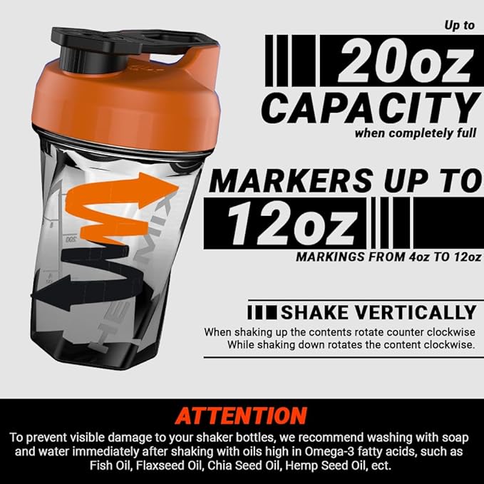 HELIMIX 1.5 Vortex Blender Shaker Bottle Holds Upto 20oz | No Blending Ball or Whisk | USA Made | Portable Pre Workout Whey Protein Drink Shaker Cup | Mixes Cocktails Smoothies Shakes | Top Rack Safe