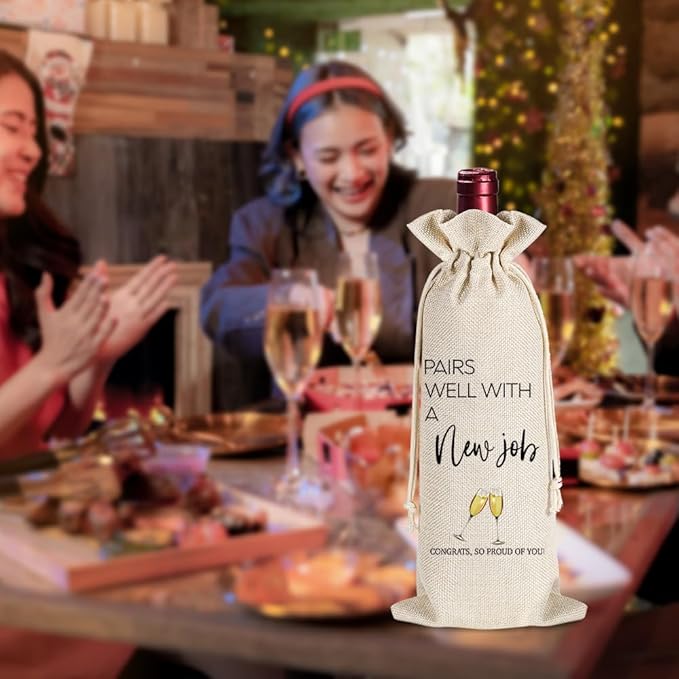YAANUNULU New Job Gifts for Coworkers, Colleague Going Away Gifts for Women Men, Congrats on New Job, Promotion Gift, Pairs Well With a New Job Wine Bag, 1 Wine Bag With 1 Funny New Job Card