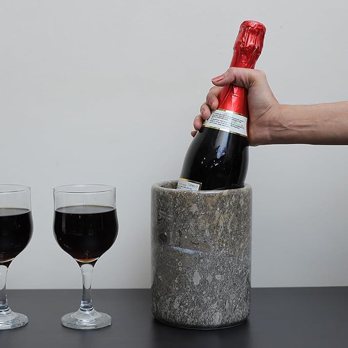 Marble Wine Chiller- Premium Wine Chiller Bucket- Perfect Wine Bottle Chiller- Keep Your Champagne Chiller and Safe- Easily Holds 750ml Bottle - Wine Cooler (Oceanic Grey)