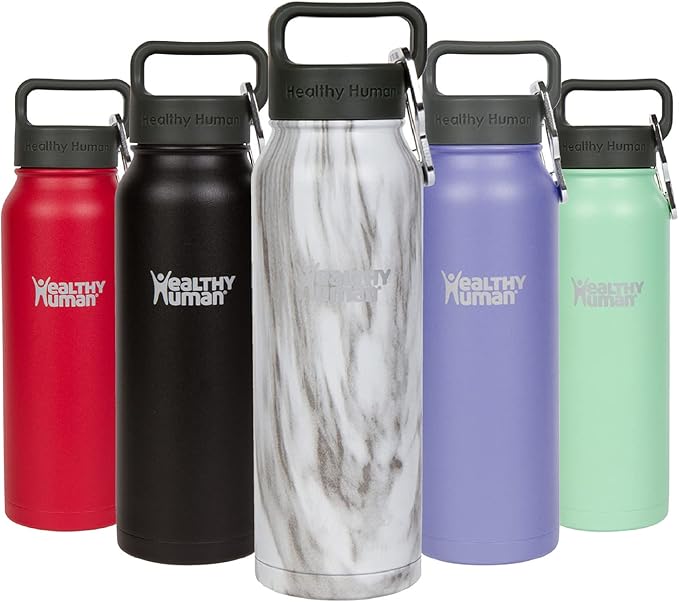 Healthy Human Stainless Steel Water Bottle | Double Walled Vacuum Insulated Water Thermos for Adults | Eco-Friendly Travel Bottles with Leak Proof Lid (Stone White, 21 oz/ 621 ML)