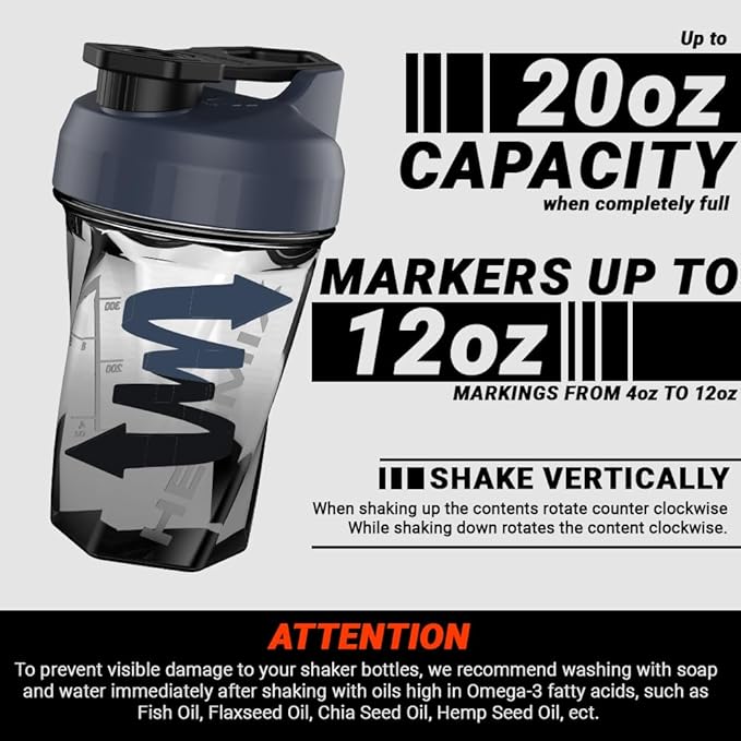 HELIMIX 1.5 Vortex Blender Shaker Bottle Holds Upto 20oz | No Blending Ball or Whisk | USA Made | Portable Pre Workout Whey Protein Drink Shaker Cup | Mixes Cocktails Smoothies Shakes | Top Rack Safe
