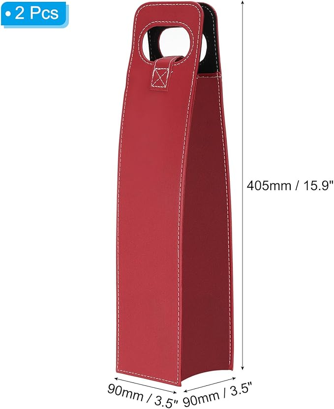 PATIKIL Wine Gift Bag, 2 Pack Wine Bag Reusable Leather Wine Tote Carrier for Wine Bottles Portable Champagne Gift Bags for Picnic Party Wedding, Red