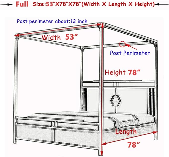 Elegant Princess 4 Corner Post Mosquito Net Romantic for Girls Women Bed Curtain Canopy for Adult Wedding Bedroom Kids Rooms Decoration (Type4-White, Full)