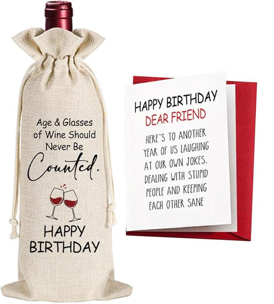 Qubereeree Birthday Gift for Women Men, Birthday Party Decorations, Birthday Party Decoration Wine Bag Gifts, Funny Birthday Wine Bags, Happy Birthday Gifts for Friends, Bday Gift Wine Bag-25