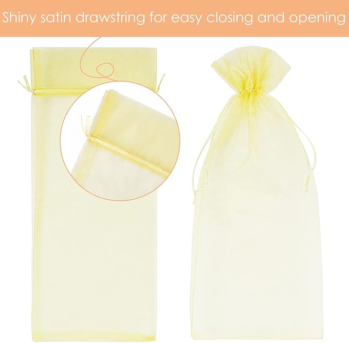 CAIRIAC Wine Bags for Wine Bottles Gifts, Mesh Gift Bags with Drawstring, Fancy Sheer Organza Bags for Wedding, Bridal, Baby Shower, Party Favors Wapping Gift (40 Pcs, 6x14, Red, Gold, Black, Green)