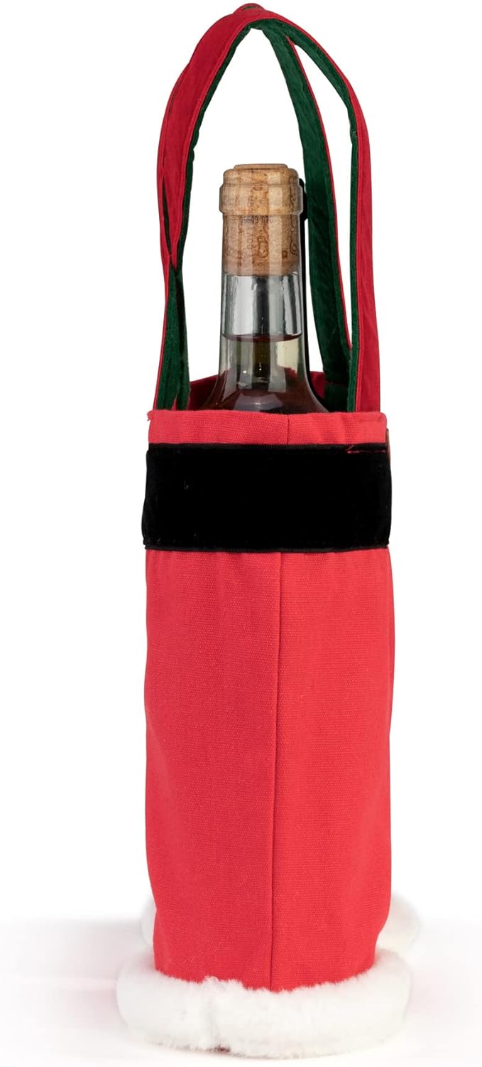 DEMDACO Festive Red Santa Pants Double 15 x 10 Cotton Blend Christmas Wine Accessory Bottle Bag