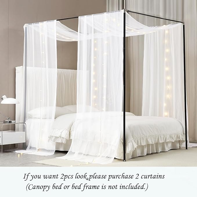 Akiky Canopy Bed Curtains White Bed Canopy Drapes Sheer Curtain Bed Scarf 1 Curtains Panel for Full Queen Size Bed décor