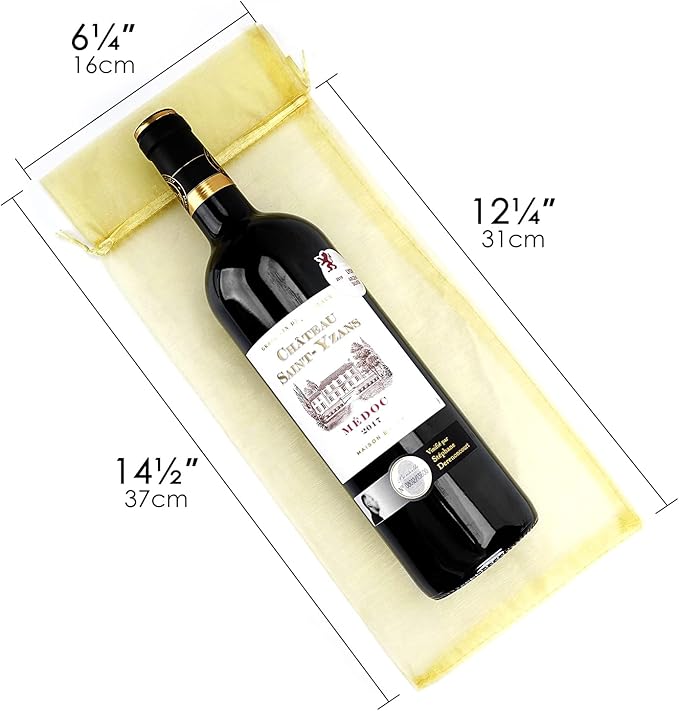 CAIRIAC Wine Bags for Wine Bottles Gifts, Mesh Gift Bags with Drawstring, Fancy Sheer Organza Bags for Wedding, Bridal, Baby Shower, Party Favors Wapping Gift (40 Pcs, 6x14, Red, Gold, Black, Green)