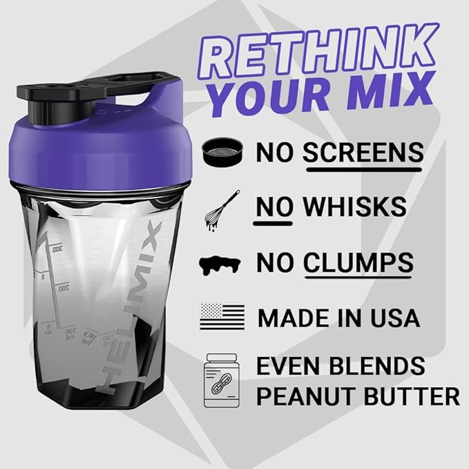 HELIMIX 1.5 Vortex Blender Shaker Bottle Holds Upto 20oz | No Blending Ball or Whisk | USA Made | Portable Pre Workout Whey Protein Drink Shaker Cup | Mixes Cocktails Smoothies Shakes | Top Rack Safe