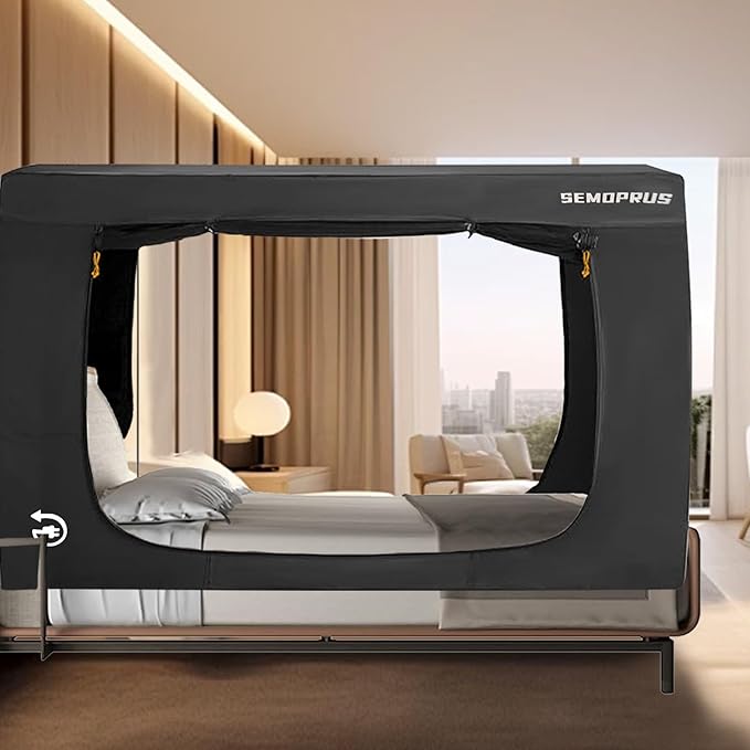 Bed Tent Full Size, Bed Canopy Tents, Portable Sleeping Tents, Dream Tents for Adult and Kids, Breathable 70% Blackout Privacy Space, Canopy Tent for Bed with Three Doors (Mattress Not Included)