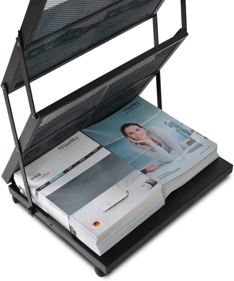 brochure display stand&Foldable Magazine Rack with 5 Pockets for Exhibition and Trade Show (17.7'X14.5'X63')