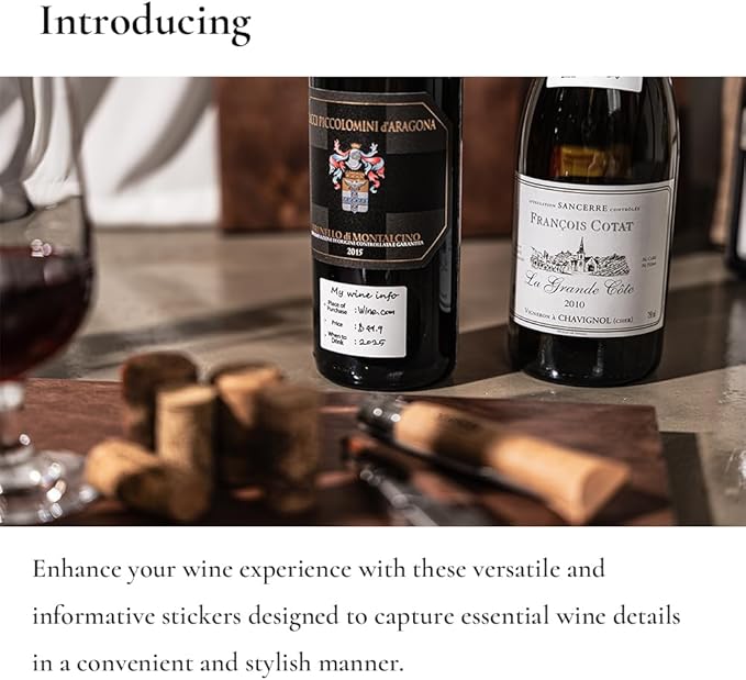 Wine Bottle Information Name Tag Stickers for Bottle Detailing (60pcs) - Place of Purchase, Price, Tasting Notes - Ideal for Tasting Events, Cellars, and Gifting