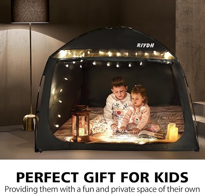 Bed Tent Bed Canopy Breathable 100% for Adult and Kids Light Reduction Sleeping Dream Tents Indoor Portable Big Space with String Light 3 Doors Twin Full Queen King Size