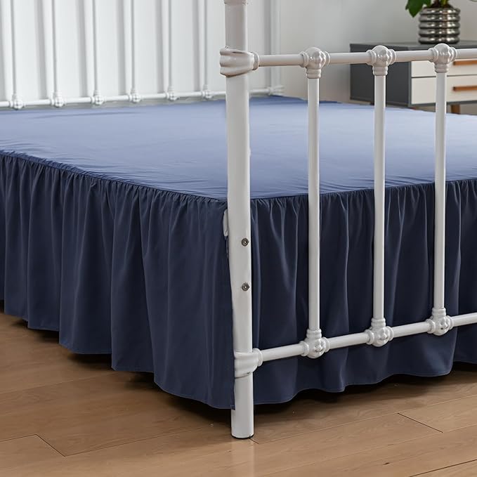 Bed Skirt Twin Size Ruffled Bed Skirt with Split Corners, 14 Inch Drop Dust Ruffle Bed Skirt with Platform,Blue