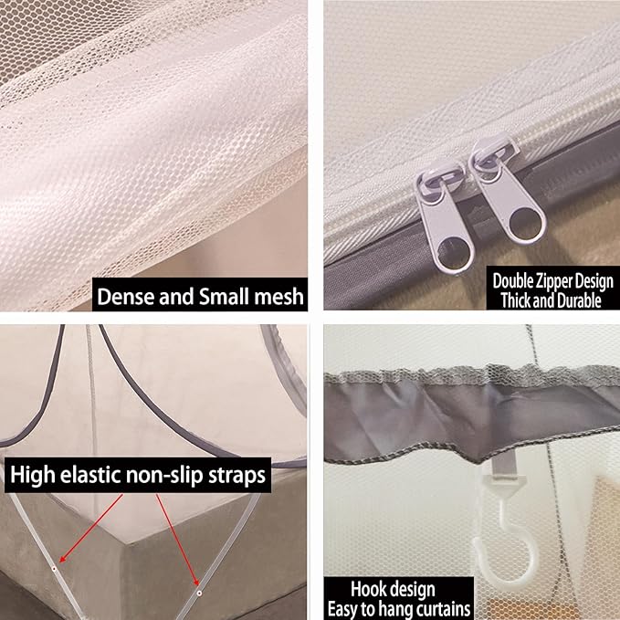 CMINGJ Mosquito Net for Bed, Portable pop up Mosquito Netting with Bottom, Free Installation-Suitable for Bedroom, Camping, Folding Portable Design for Baby Adults (Gray)