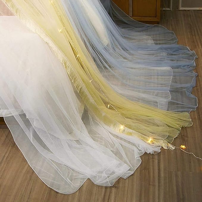 Canopy Frame for Bed with Mesh Netting - Queen Size Bed Canopy Steel Frame with Bed Curtains,Classic Flat Top Mesh Net Bedroom Decor(Stainless Steel Pipes and Accessories Included) (Pink Blue)