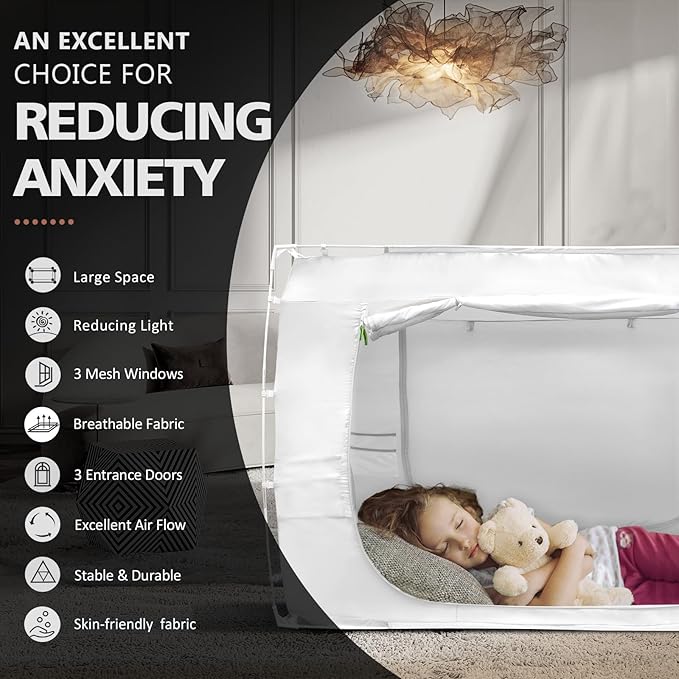 Bed Tent Bed Canopy Bunk Twin Size Tents for Adult and Kids- Portable Dream Tent Indoor Sleeping Tents 70% Blackout with 3 Doors Breathable Big Space Tents