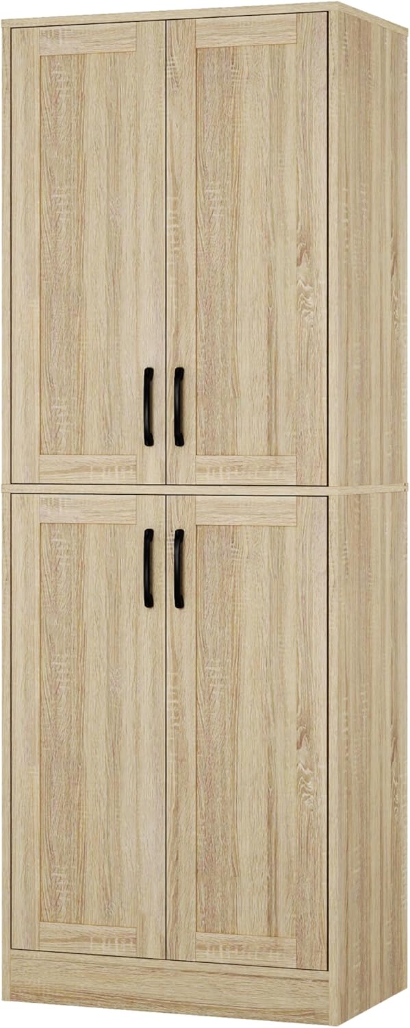 Storage Cabinet, Kitchen Cabinet with Doors & Shelf, Tall Storage Cabinet for Bathroom, Living Room, Entryway,Natural