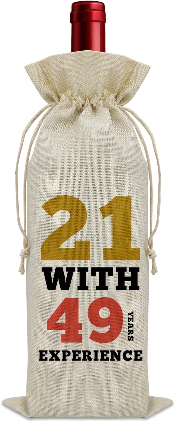 Sazuwu Funny 70th Birthday Gifts Wine Bag 70 Year Old Birthday Gifts for Friend 1954 Birthday Gifts Wine Bottle Decoration Bag 21 with 49 Years Experience Wine Accessories Gifts for Wine Lovers