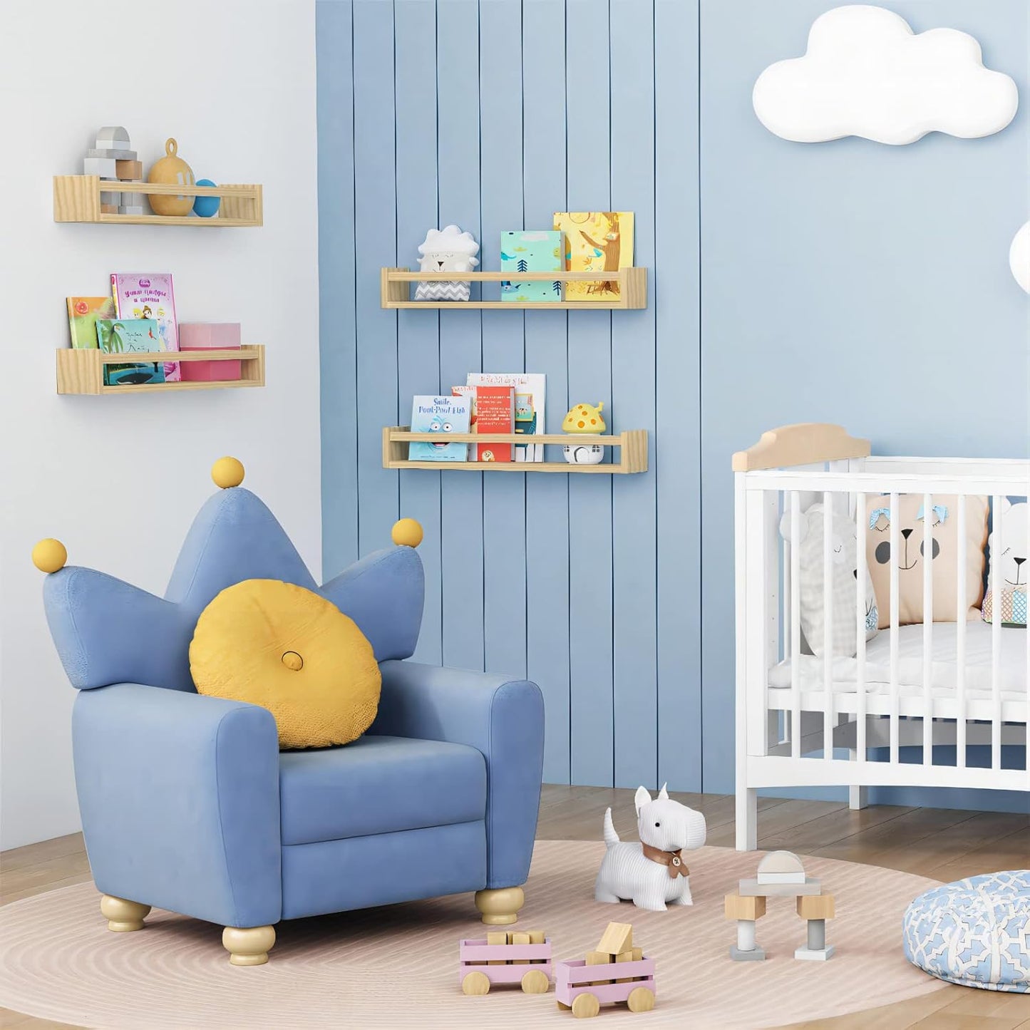 Forbena Natural Wood Nursery Bookshelves for Wall, 24 Inches Long Floating Book Shelves, Wall Mounted Bookcase for Baby Teen Girl Boy Kids Room Bedroom, Playroom Organizer, Bathroom Decor (4-Pack)