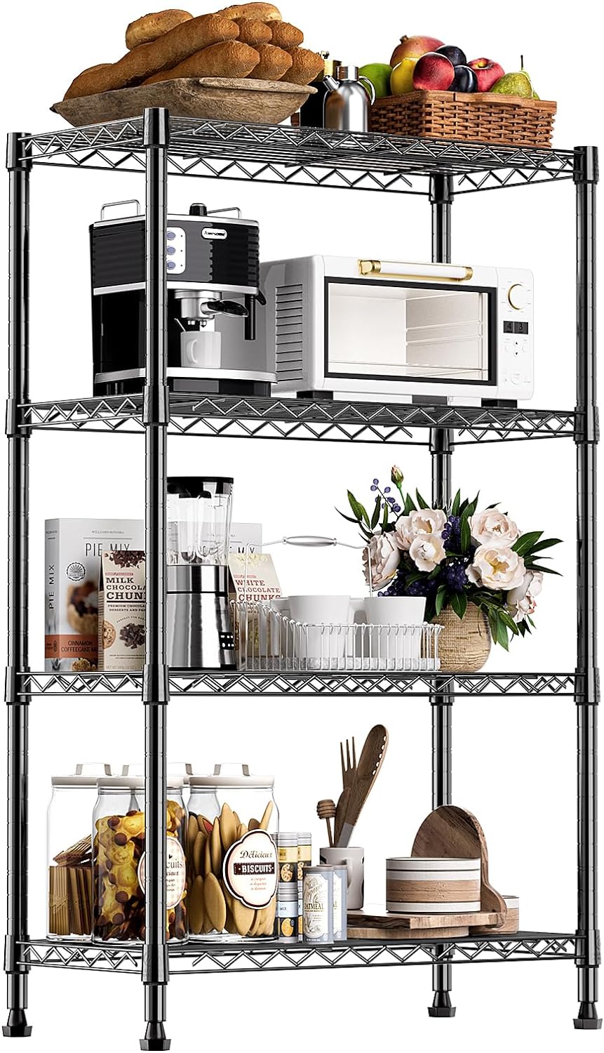 1000 lbs Storage Shelving Steel Heavy Duty 4-Tier Utility Shelving Unit Steel Organizer Wire Rack for Home,Kitchen,Office,Black (13.7" D x 23.6" W x 53.4" H)