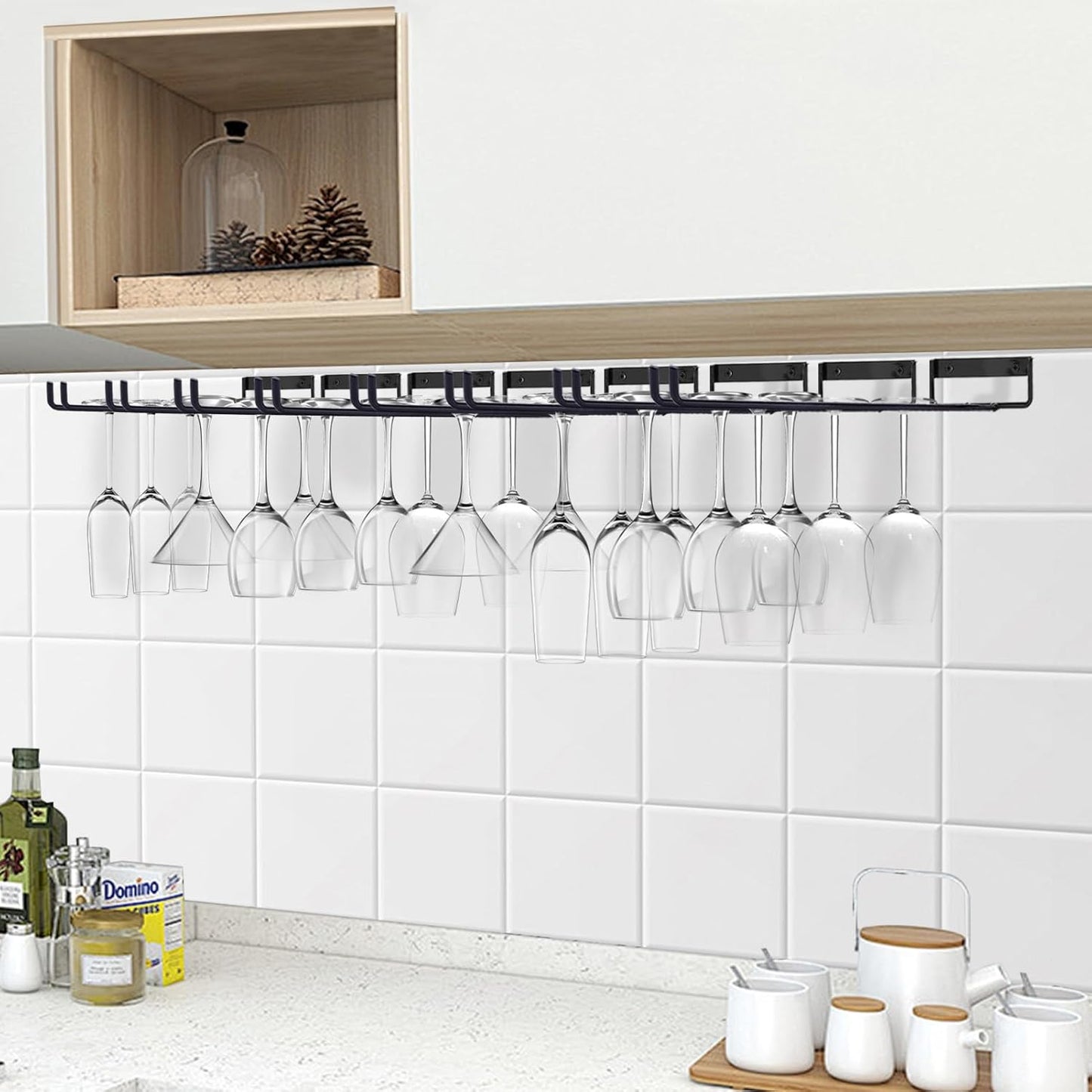 11.8 Inch Wine Glass Rack,Set of 4 Stemware Wine Glass Hanging Rack, Metal Wine Glass Holder Under Cabinet Organization and Storage for Kitchen Bar Decor