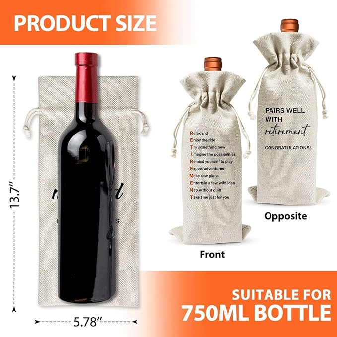 Retirement Idea Wine Bag For Teacher Coworker Employees Friend Colleagues Nurse Doctors Boss, Goodbye Farewell Leaving Gifts For Best Friend, Happy Retirement Party Decorations