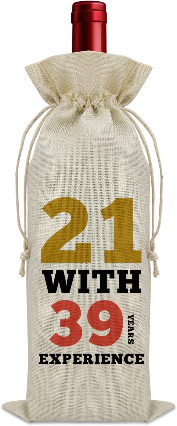 Sazuwu Funny 60th Birthday Gifts Wine Bag 60 Year Old Birthday Gifts for Friend 1964 Birthday Gifts Wine Bottle Decoration Bag 21 with 39 Years Experience Wine Accessories Gifts for Wine Lovers