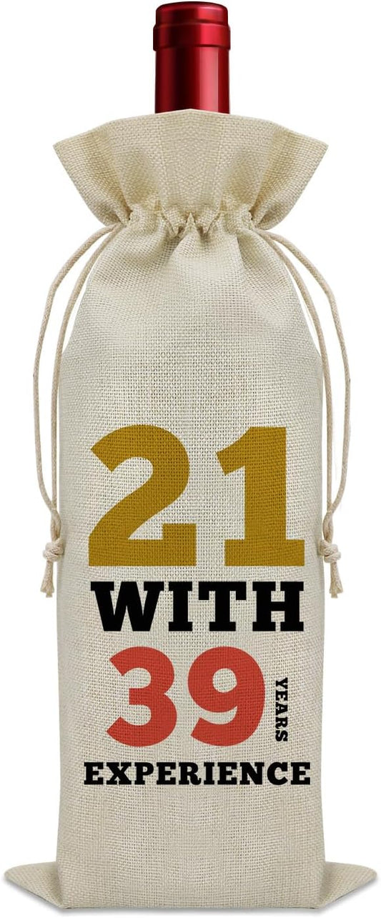 Sazuwu Funny 60th Birthday Gifts Wine Bag 60 Year Old Birthday Gifts for Friend 1964 Birthday Gifts Wine Bottle Decoration Bag 21 with 39 Years Experience Wine Accessories Gifts for Wine Lovers