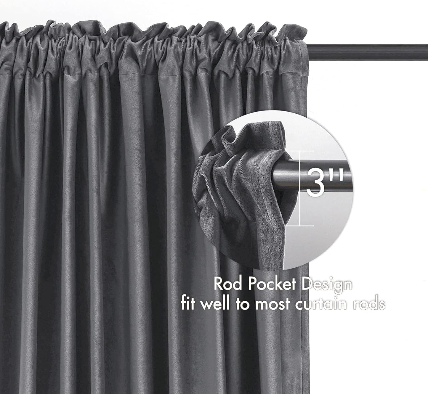 MIULEE Grey Velvet Curtains Thermal Insulated Blackout Curtain Drapes for Bedroom Living Room Darkening 72 Inches Long Curtains Panels Rod Pocket Set of 2