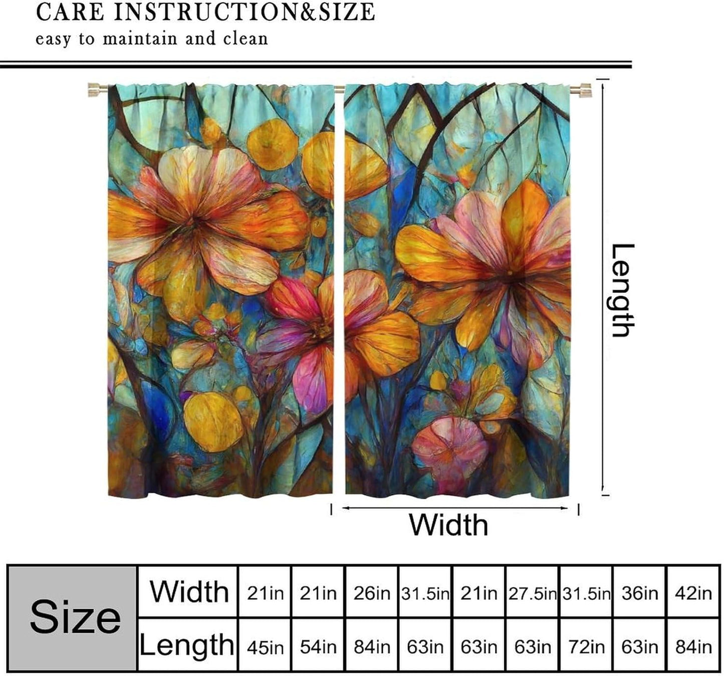 Stained Glass Curtains,Magic Forest Colorful Flowers Abstract Art Home Decor Drapes for Bedroom Living Room Kitchen Window Treatment 2 Panels Set Total Size 84" W X 84" L Inch