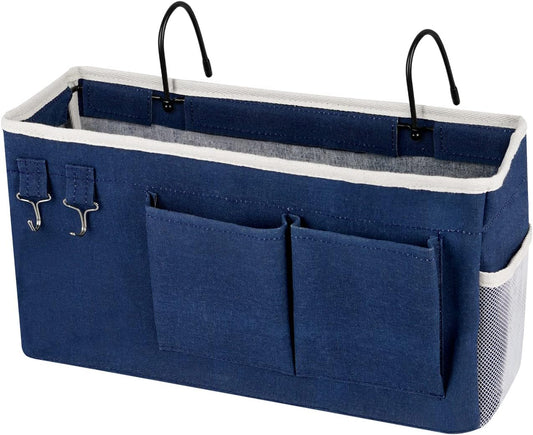 Bedside Storage Caddy/Bedside Hanging Storage Bag for Headboards Bunk Beds Dorm Rooms Book Phone Magazine Holder (Navy Blue)