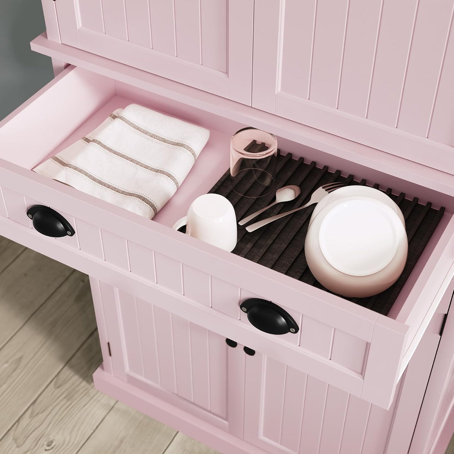 ARTPOWER 72" Tall Kitchen Pantry Storage Cabinet with Drawer and Adjustable Shelves, Pantry Cabinet for Kitchen, Bathroom or Hallway, Pink