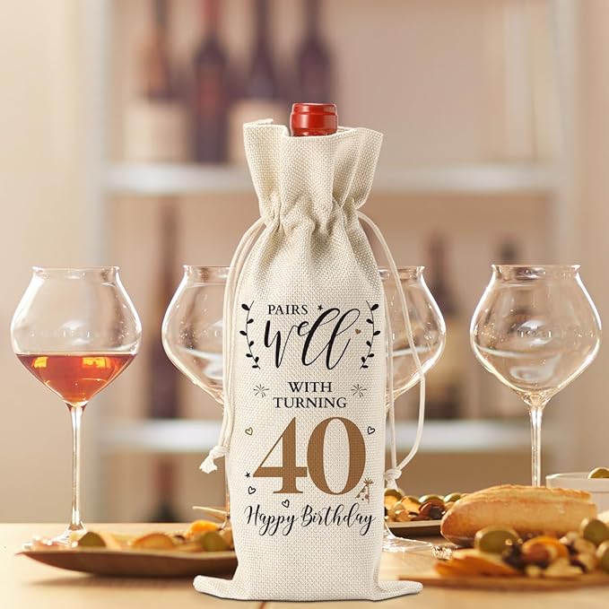 40th Birthday Gifts Women Men, Vintage Gifts for 40 Year Old Man Husband Wife Friends Brother Dad Mom Him Her, Happy 1984 40th Birthday Anniversary Decorations Wine Bag?Wine Gifts Wine Gift Bag