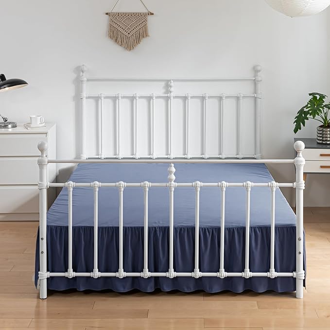 Twin Size Bed Skirt Ruffled Bed Skirt with Split Corners, 18 Inch Drop Dust Ruffle Bed Skirt with Platform, Blue (Twin - 18" Drop)