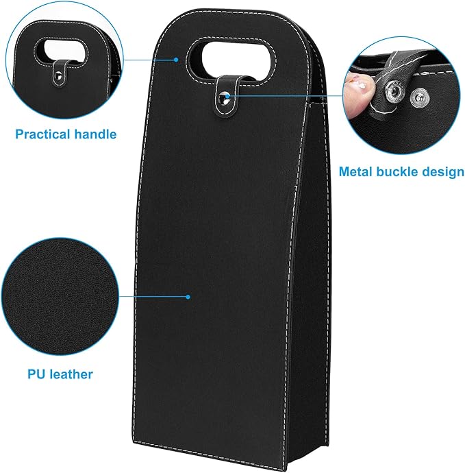 PATIKIL 2 Bottle Wine Gift Bag, Wine Bag Reusable Leather Wine Tote Carrier for Wine Bottles Portable Champagne Gift Bags for Picnic Party Wedding, Black-1