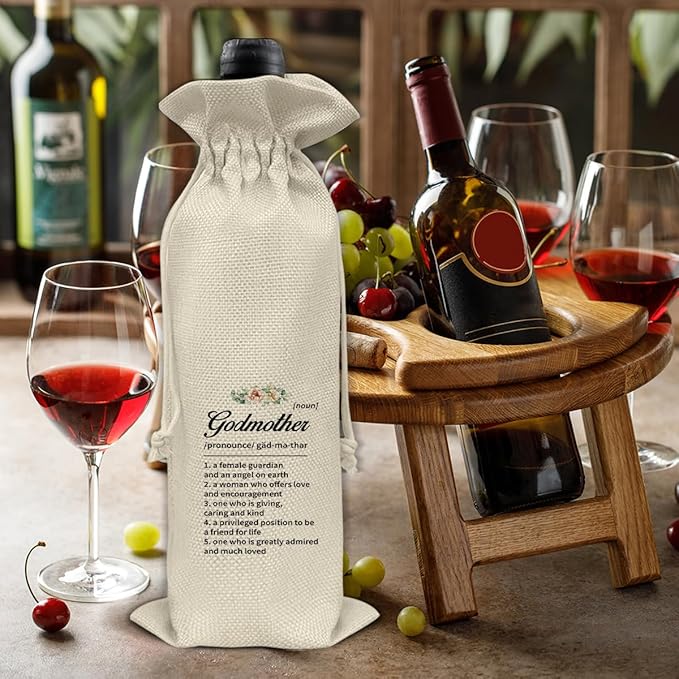 HOIJAUMAI Godmother Gift From Godson Goddaughter, Godmother Wine Bag Godmother Definition Wine Gift Bags for Birthday Mother's Day