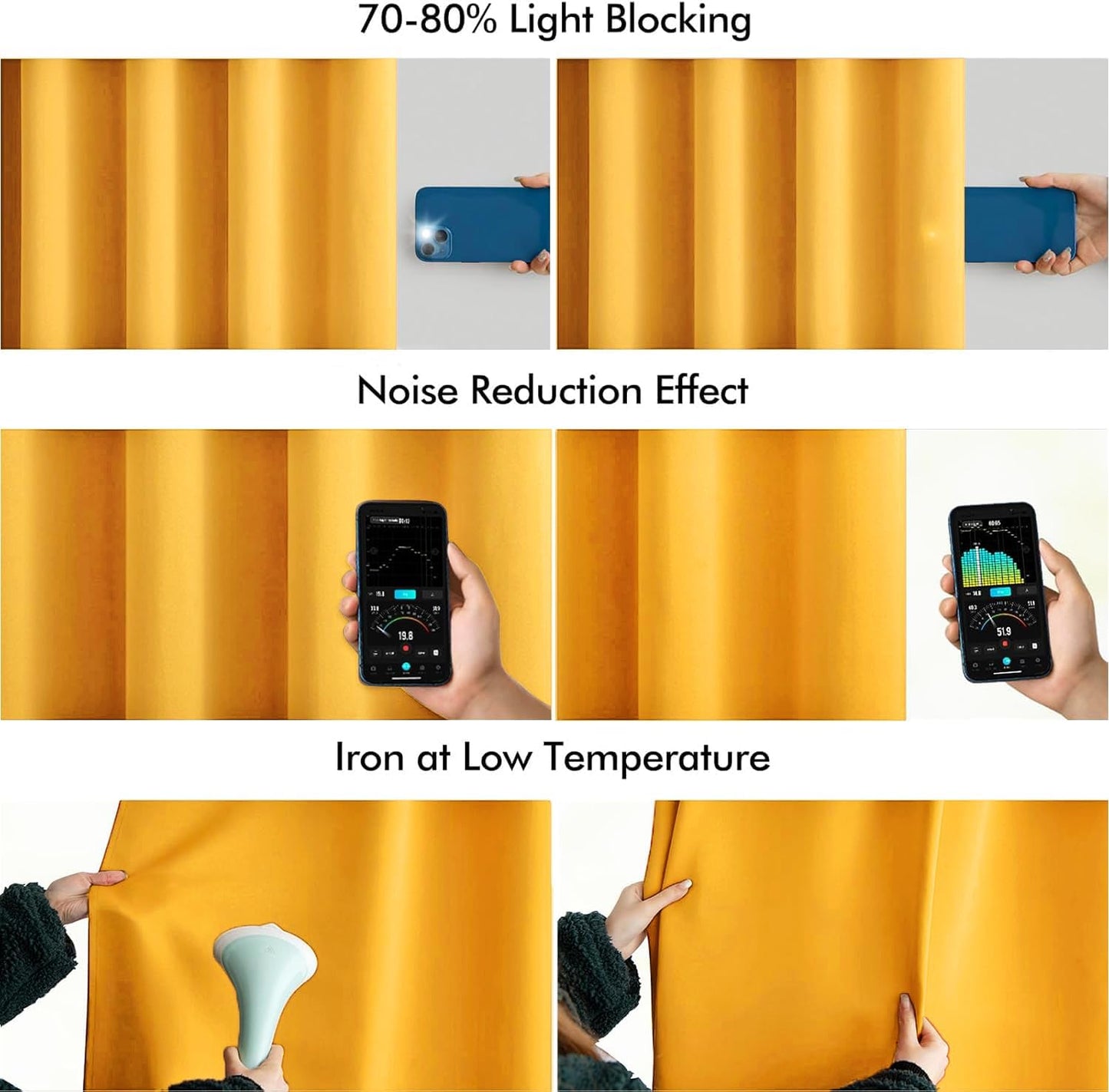 MIULEE Yellow Back Tab Blackout Curtains 72 Inches Long 2 Panels Set for Living Room Bedroom Privacy, Rod Pocket/Pinch Pleat Thermal Insulated Room Darkening Pleated Light Blocking Drapes