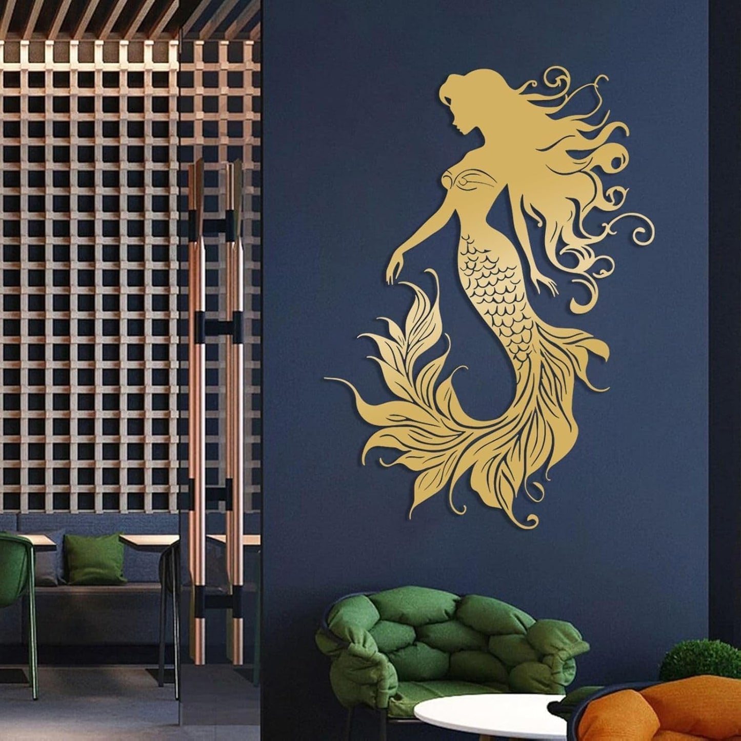 Veplsur Mermaid Metal Wall Art, Metal Mermaid Wall Decor, Marine Biology Wall Decor, Ocean Wall Art, Nautical Wall Hanging, Beach Hanging for Bathroom Bedroom (White, 48"x34"|121x86cm)