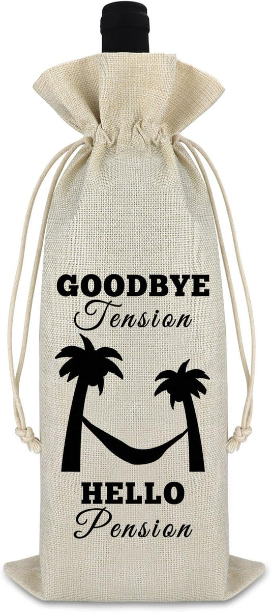 Retired Gift for Women Men Palm Wine Bag Leaving Farewell Goodbye Gifts for Coworkers Colleagues Cotton Burlap Wine Bottle Bag Funny Retirement Gifts for Grandparent Friends Mother's Day Gift