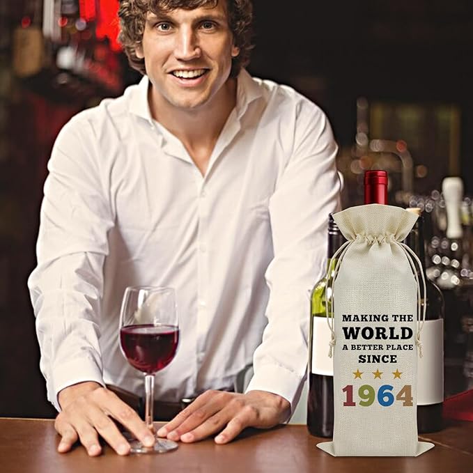 Sazuwu 60th Birthday Gifts for Women Men Wine Bag Born in 1964 Gifts for Grandma Grandpa 60 Year Old Birthday Gifts for Mom Dad Wine Bottle Decoration Bag Wine Accessories Gifts for Wine Lovers