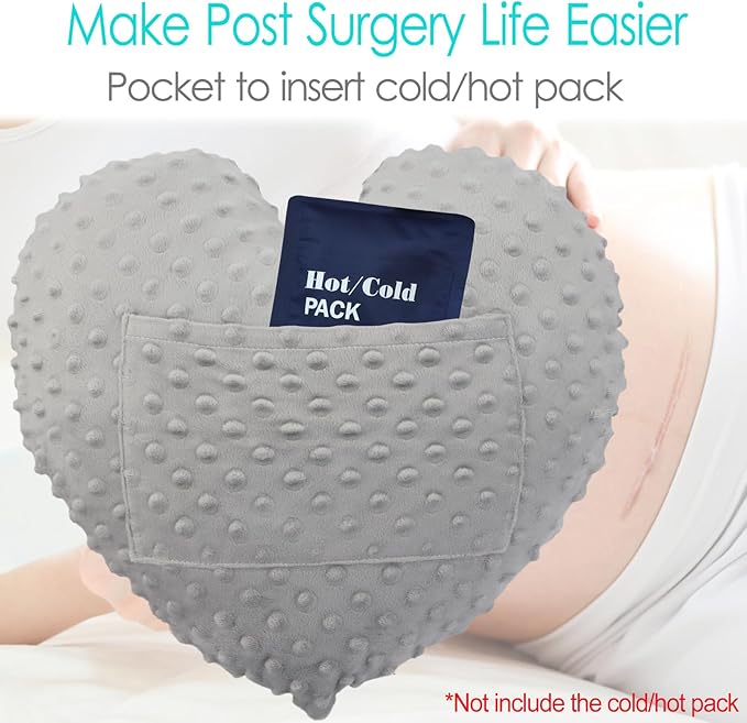 Heart Surgery Pillow for Open Heart Surgery After Bypass Coughing with Pocket Comfort Cushion Recovery Gifts Women Men Patients Minky Dot Gray