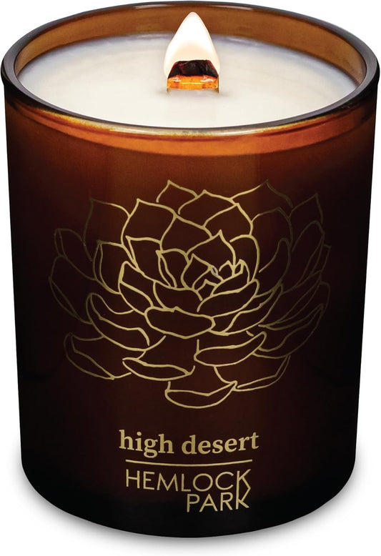 Hemlock Park Wood Wick Candle Handcrafted with Natural Coconut Wax and Essential Oils (Amber & Gold 7.2 oz, High Desert)