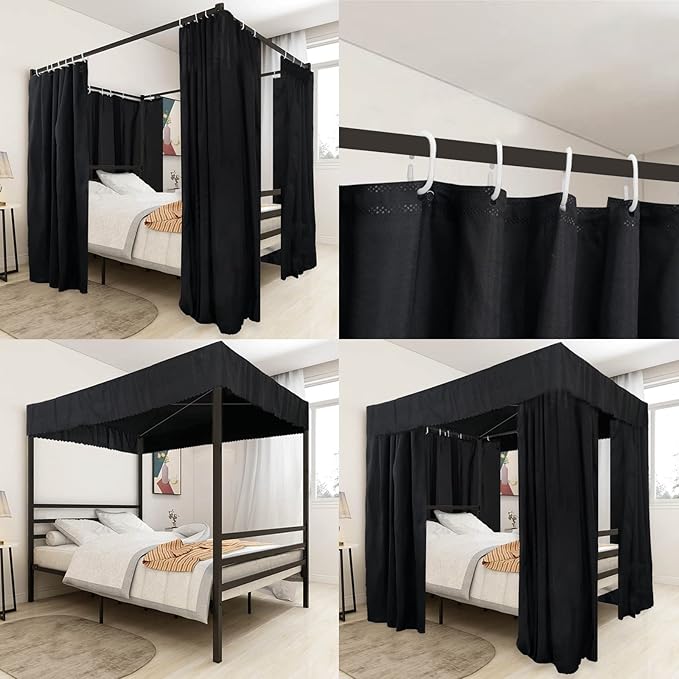Black Canopy Bed Curtains - 4 Corner Post Bed Curtains Canopy King Bed Canopy Curtains for Adults Girls Bedroom Decoration(Black, King)