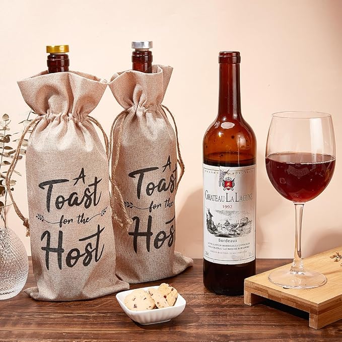 PLIGREAT 4 Pcs Cotton Linen Wine Bottle Bags Bulk Champagne Wine Gift Wraps Bag for Housewarming Wedding Shower Party Gifts Packaging Bag Reusable Jute Burlap Wine Bottle Storage Bag with Drawstring