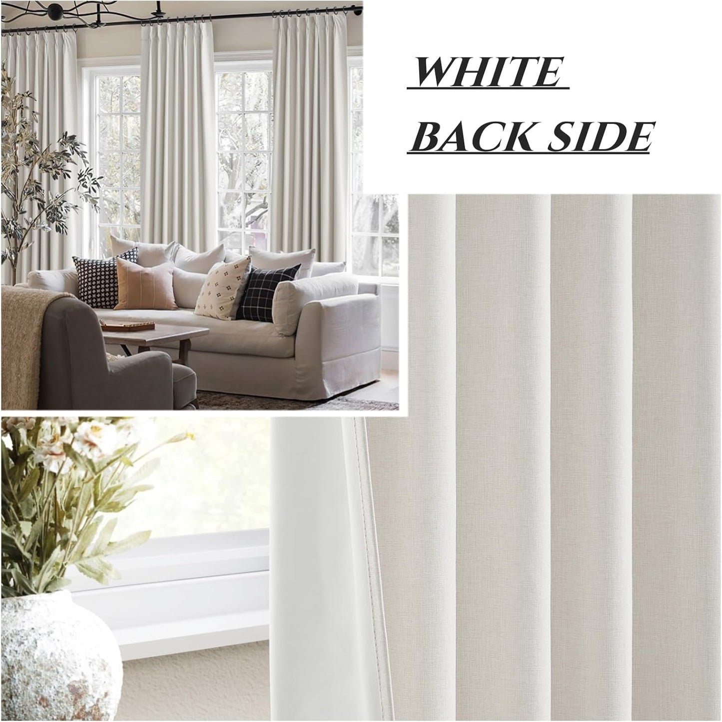 Blackout Curtains 95 Inches Long Custom Rustic Curtain for Living/Dining Room Darkening Linen Curtains & Drapes Weather Burg Thermal Insulated Cabin Back Tab/Hook Track Off White Pinch Pleated 2Panels