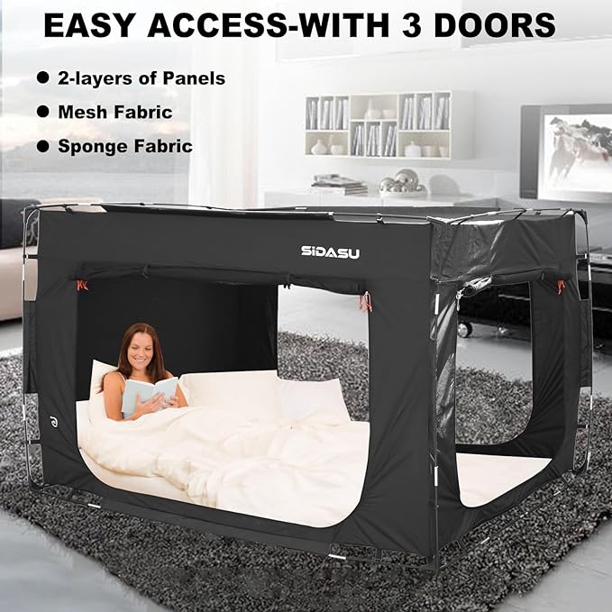 Bed Tent Bed Canopy Full Size - Portable Sleeping Tent for Kids and Adults - Indoor Privacy Space on Bed with 3 Doors-75in x 54in x 47in (Mattress Not Included)